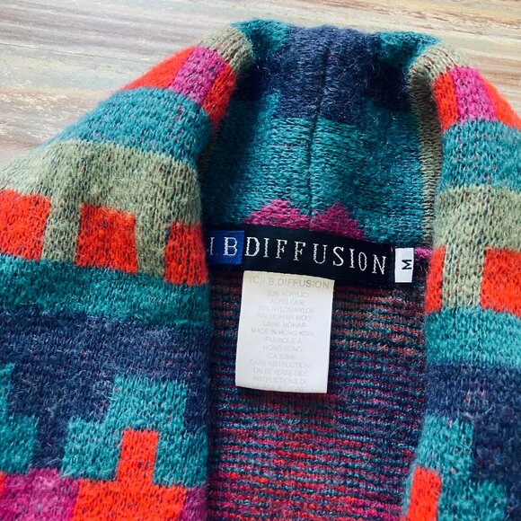 Mohair Blend Open Front Cardigan Sweater Vintage IB Diffusion 90s Southwestern - Picture 2 of 6